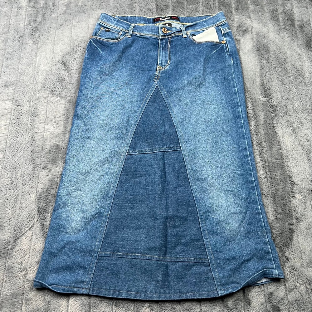 Jordache Womens Blue Denim Maxi Skirt Size 14 Regular Medium Wash Stretch